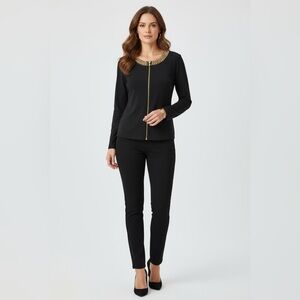 MSK Black Gold Chain Zip Front Top Size L